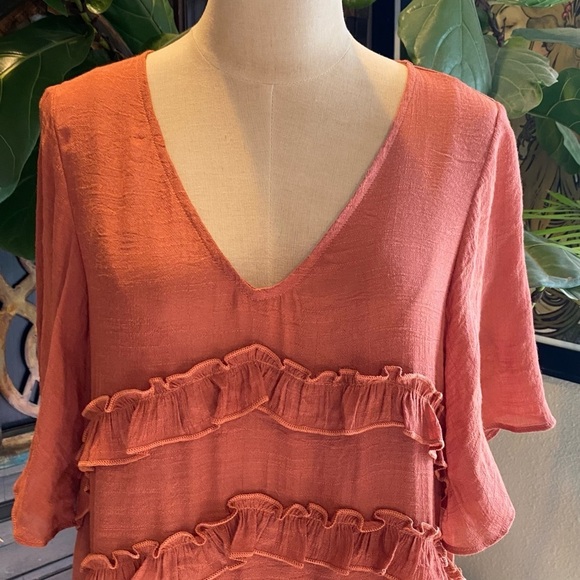 Vici Flawless Ruffled Terra Cotta v-neck Tunic Slip dress - Picture 13 of 16